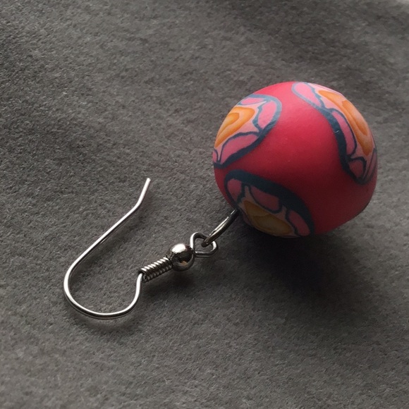 Festival Handmade Pink & Teal Clay Earrings - Picture 6 of 6